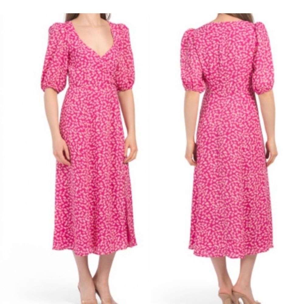 WAYF ditzy pink and daisy floral midi dress with side slit